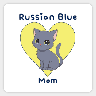 Russian Blue Mom Cat with Yellow Heart Magnet